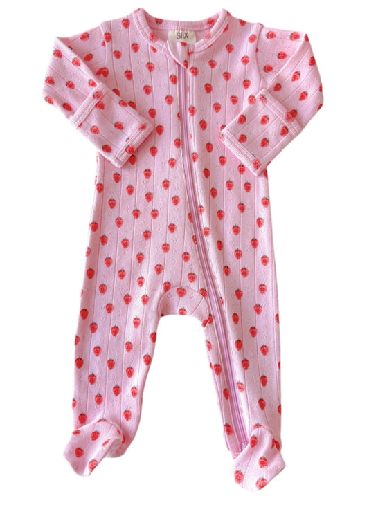 Pink Strawberry/Organic 2-Way Zip Footie