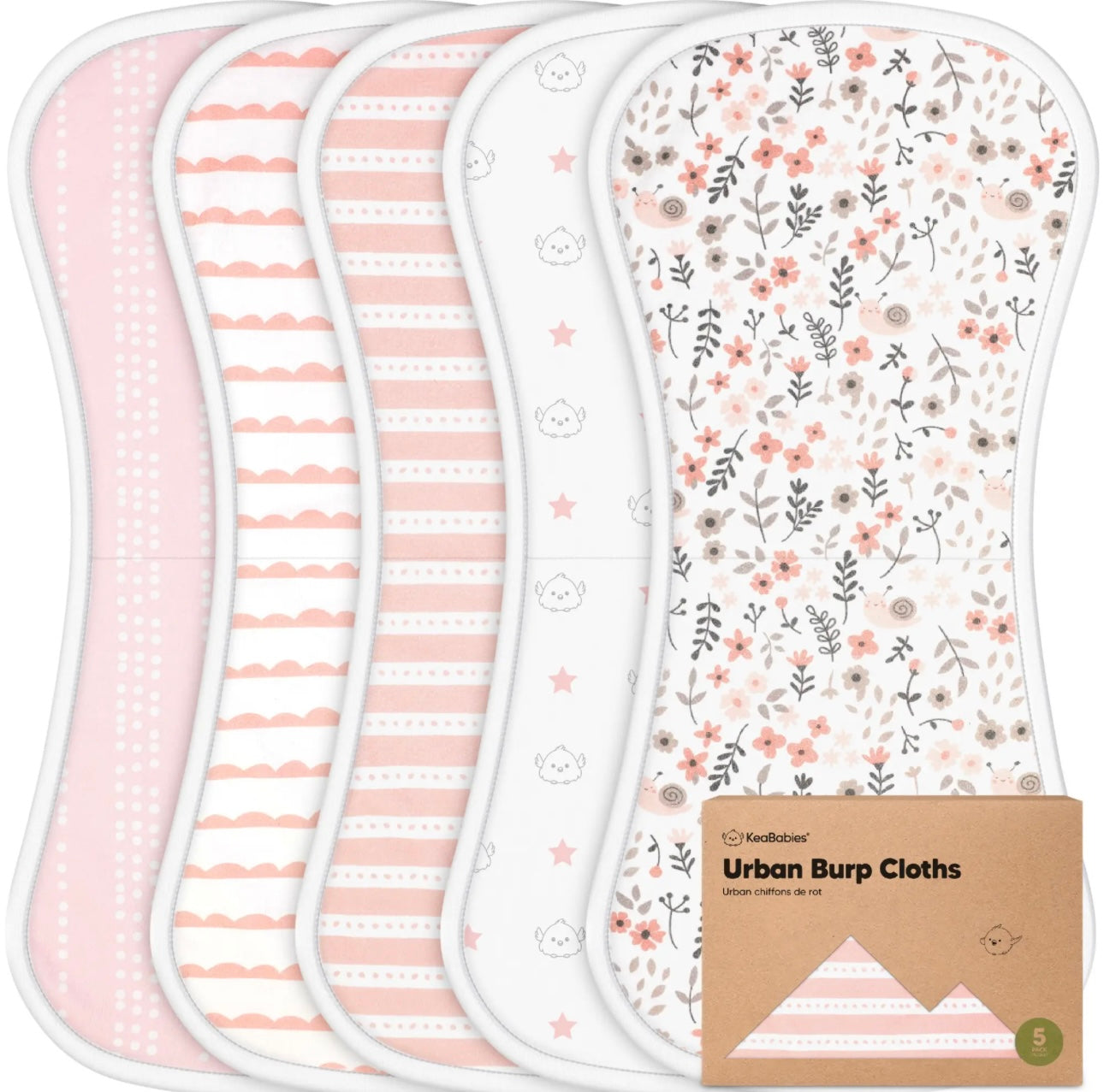 KeaBabies 5-Pack Urban Burp Cloths - Sweet Charm