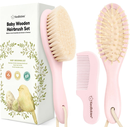 KeaBabies Hair Brush & Comb Set - Pink