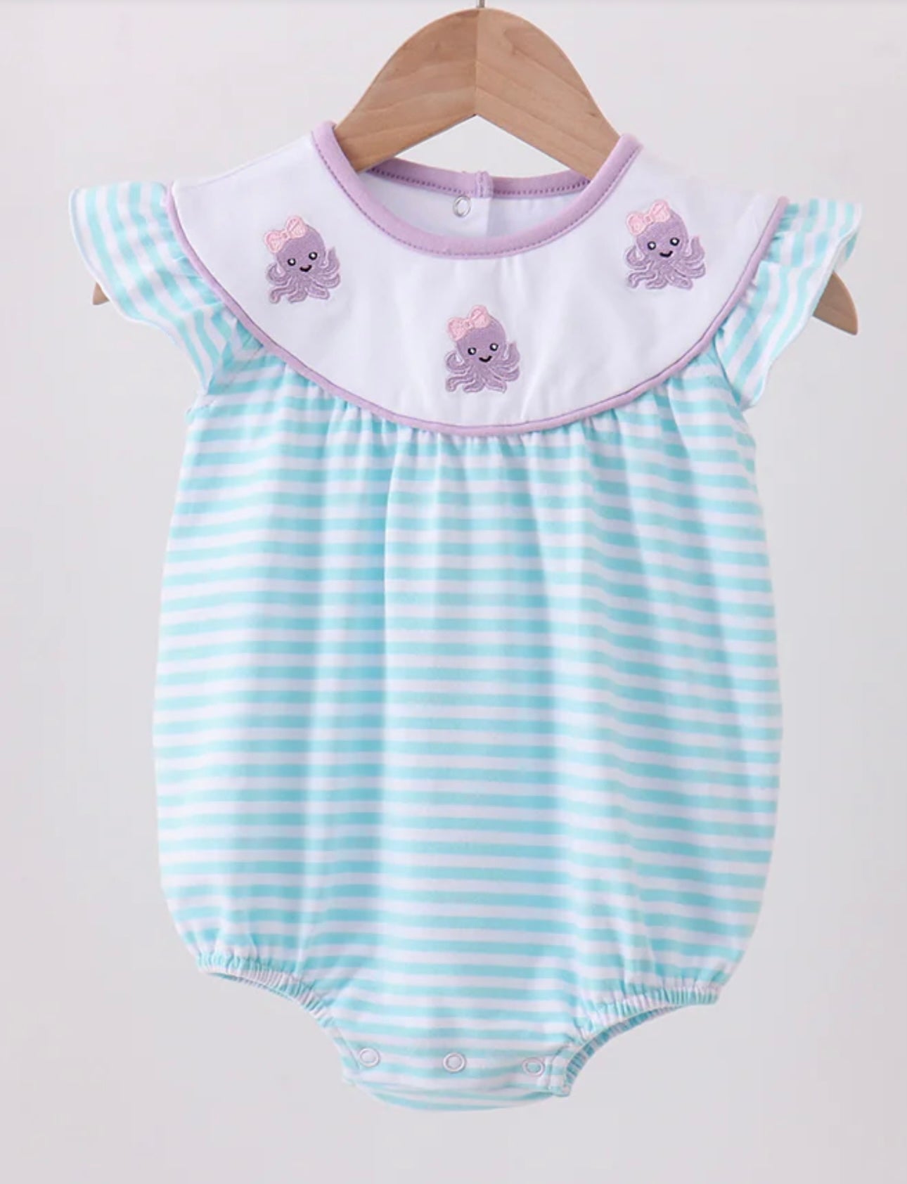 Blue Octopus Embroidered Ruffle Bubble