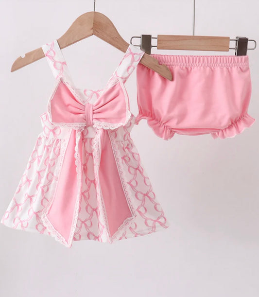 Pink Bow Ruffle Bloomer Set