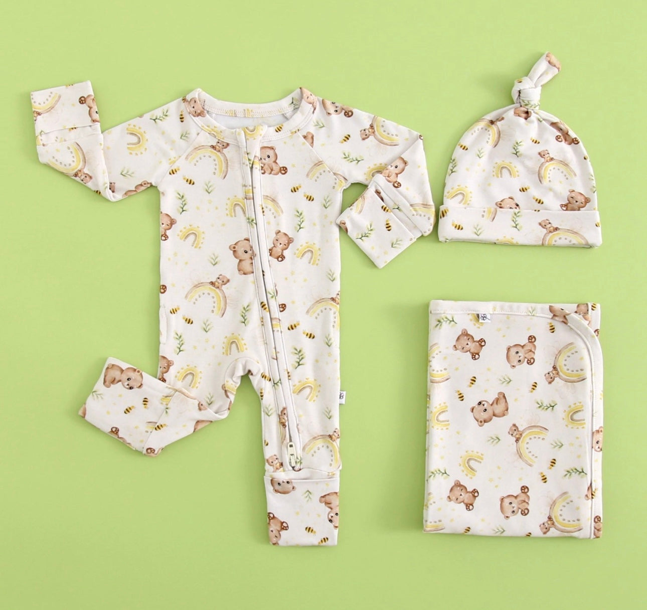 Sweet As Honey Zip/NICU Friendly Bear Outfit-Bamboo