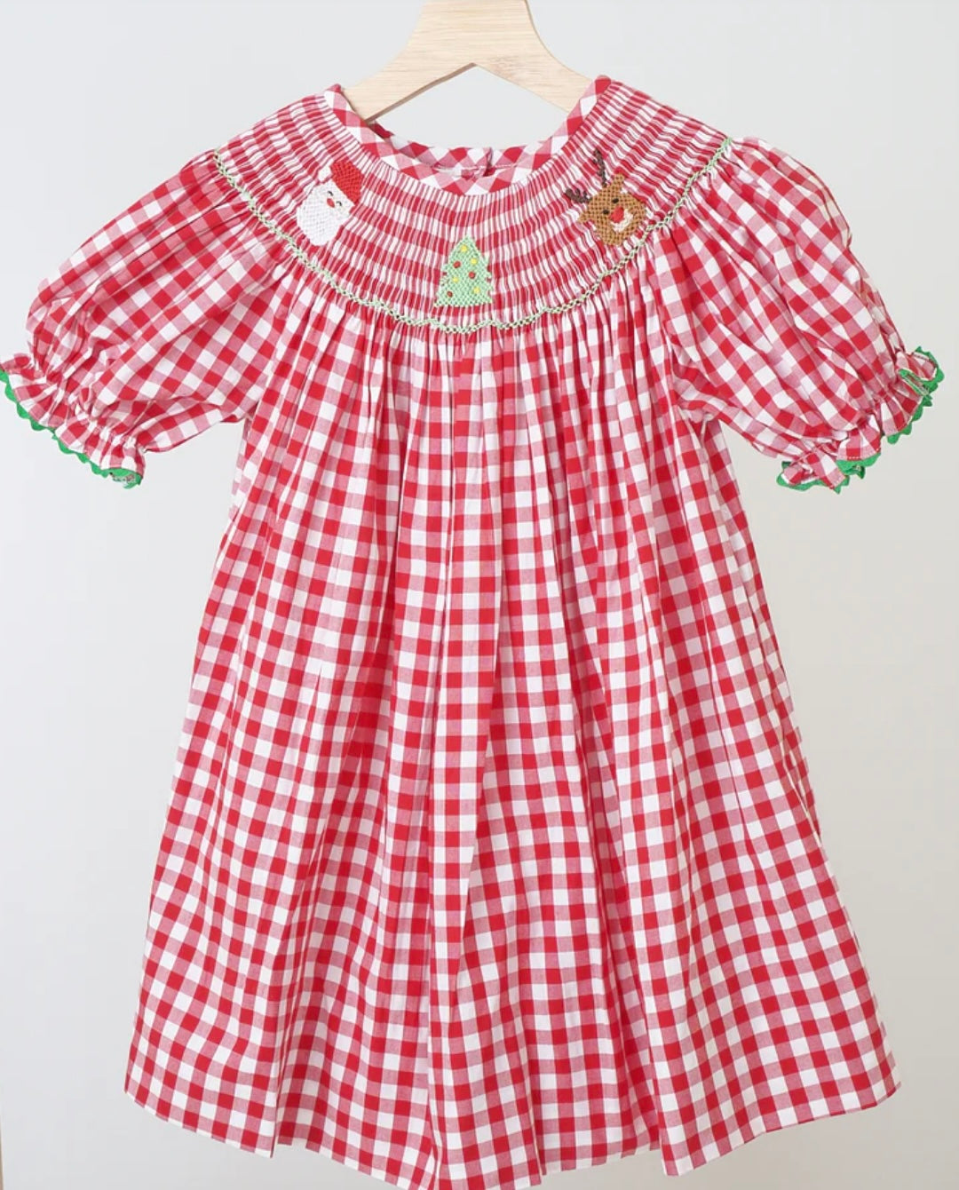 Red Christmas Smocked Gingham  Dress