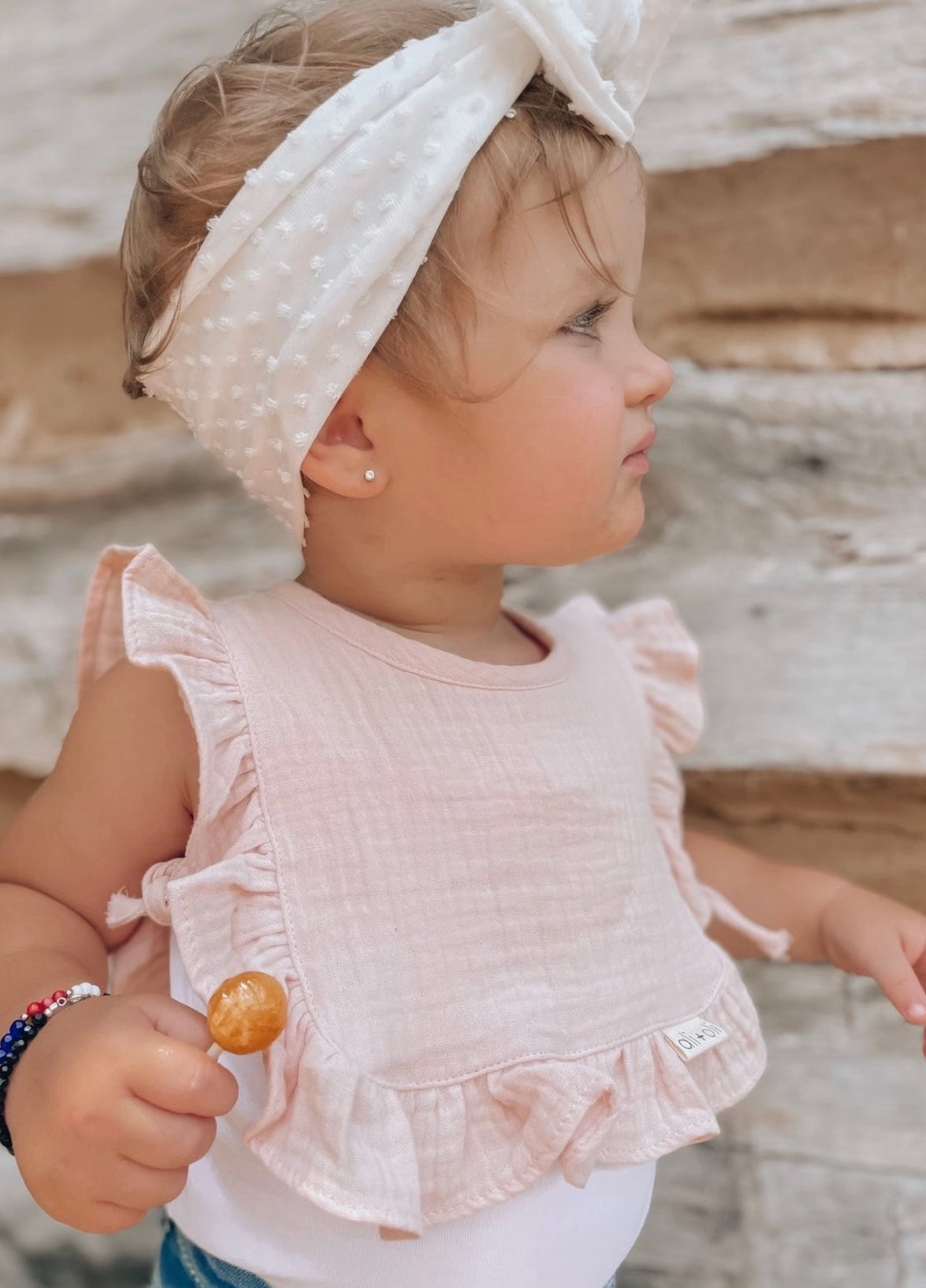 Muslin Cotton Ruffle Baby Bib | Pink
