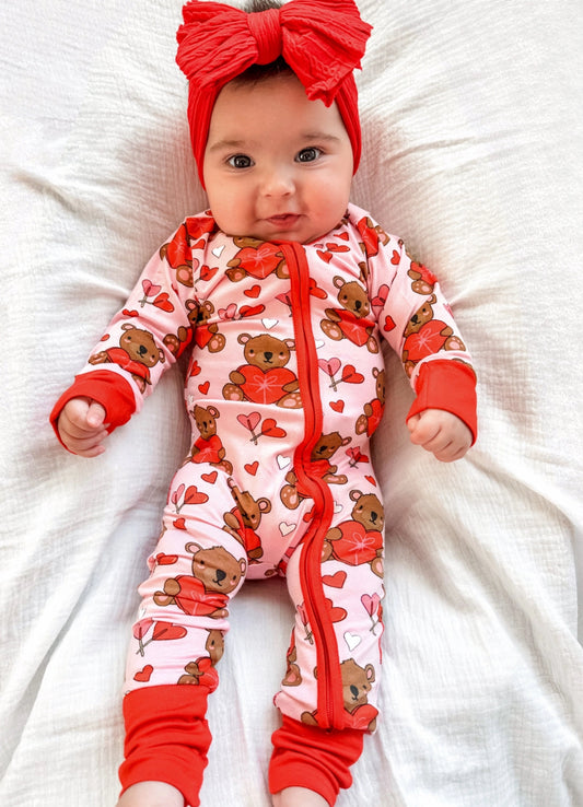 Valentine Pink Bear Bamboo Zip-Up