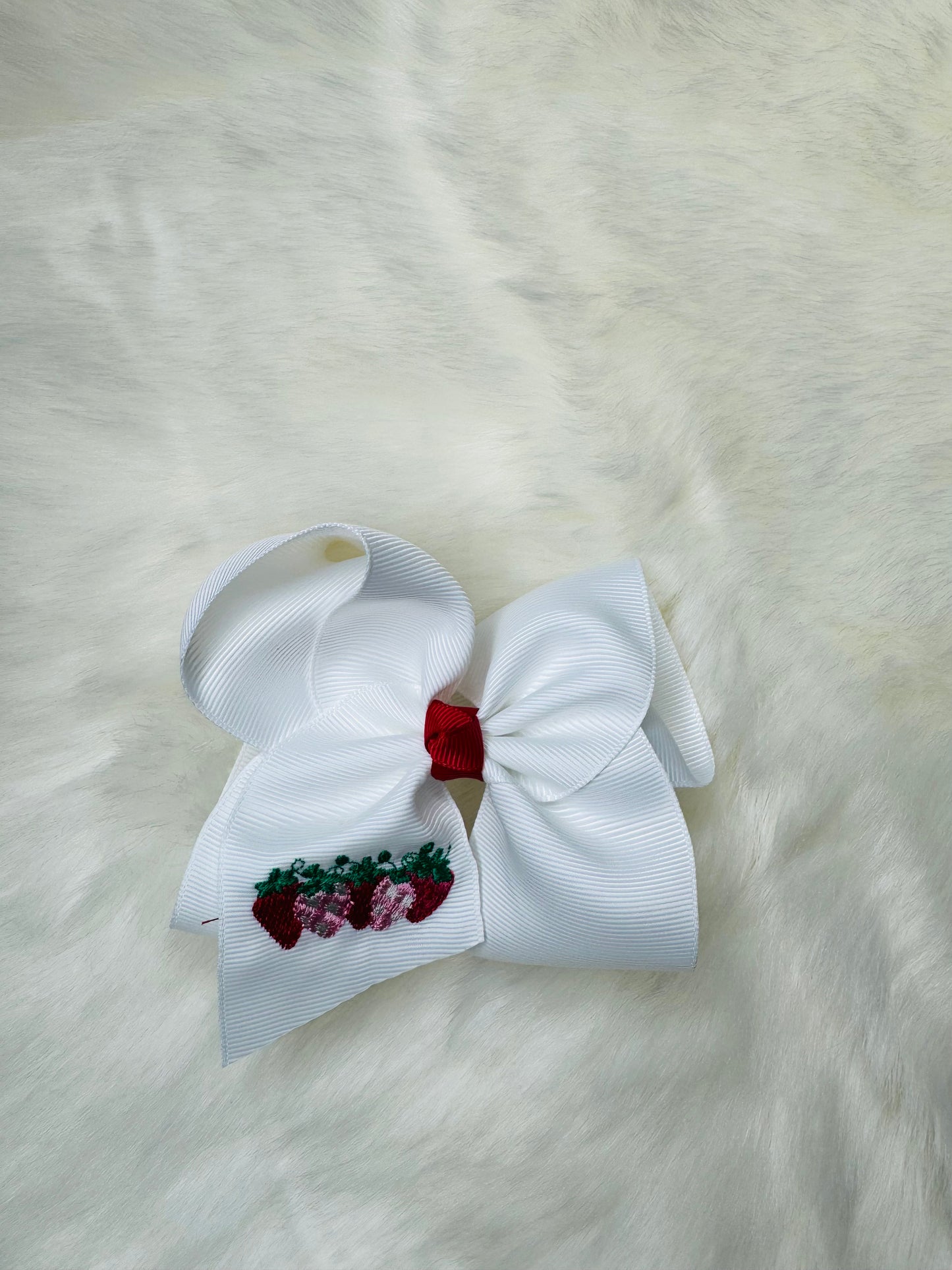 Strawberry Embroidered Hair Bow/Alligator Clip 4 inch