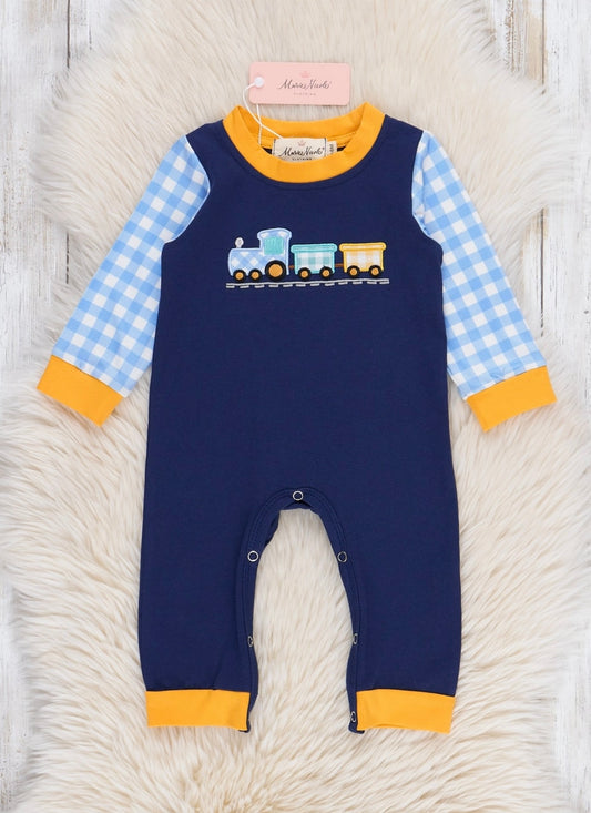 Little Gingham Train Romper