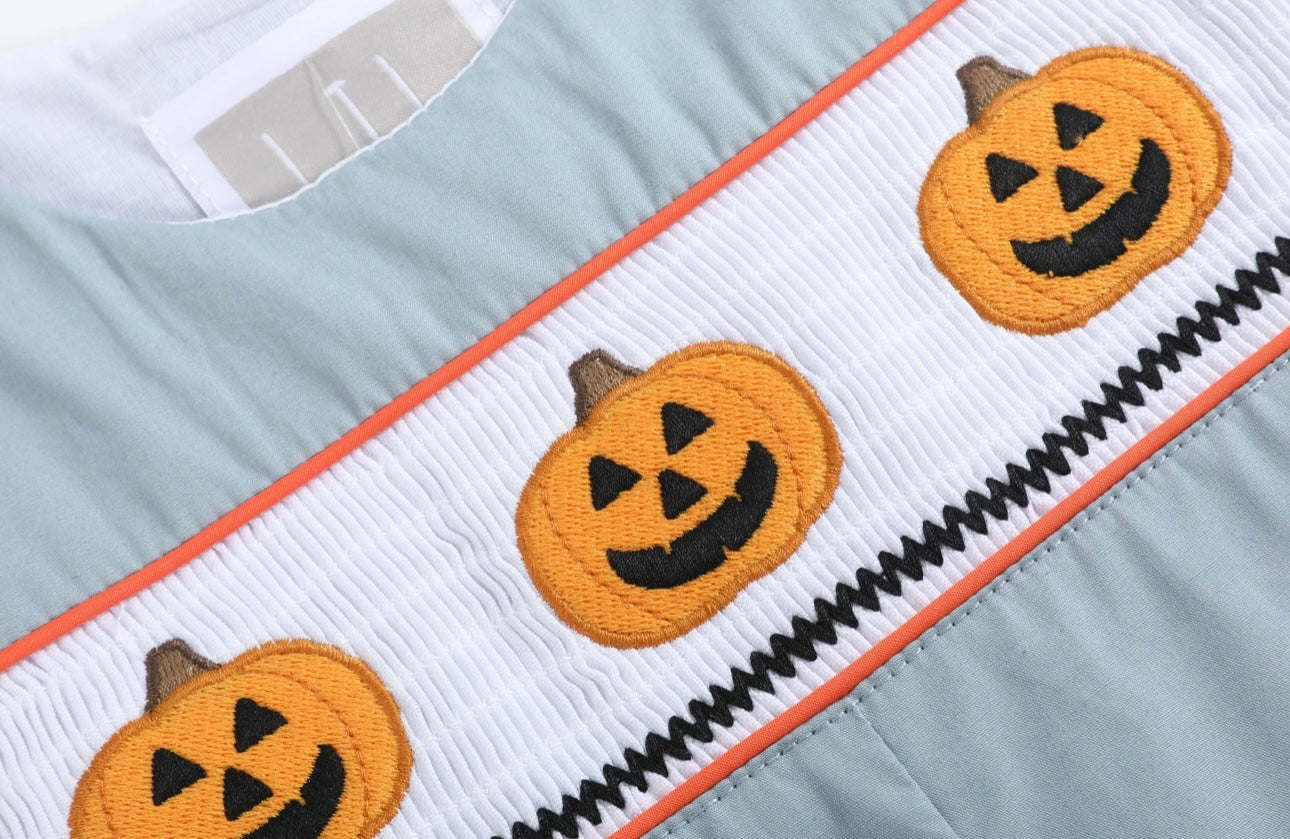 Grey Halloween Smocked Overalls