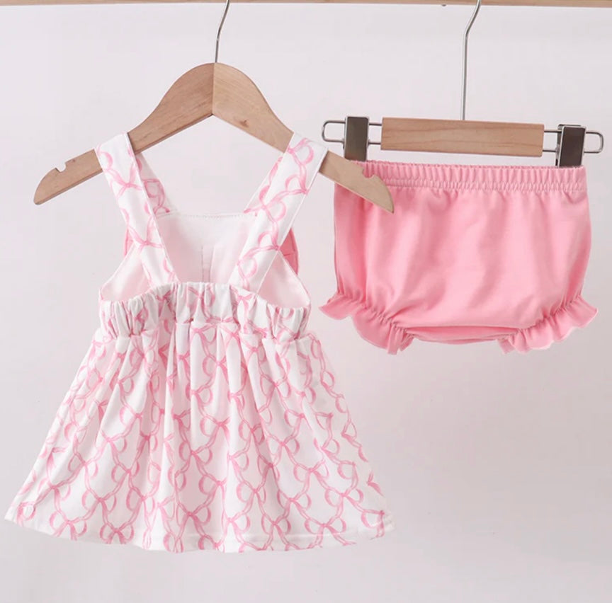 Pink Bow Ruffle Bloomer Set