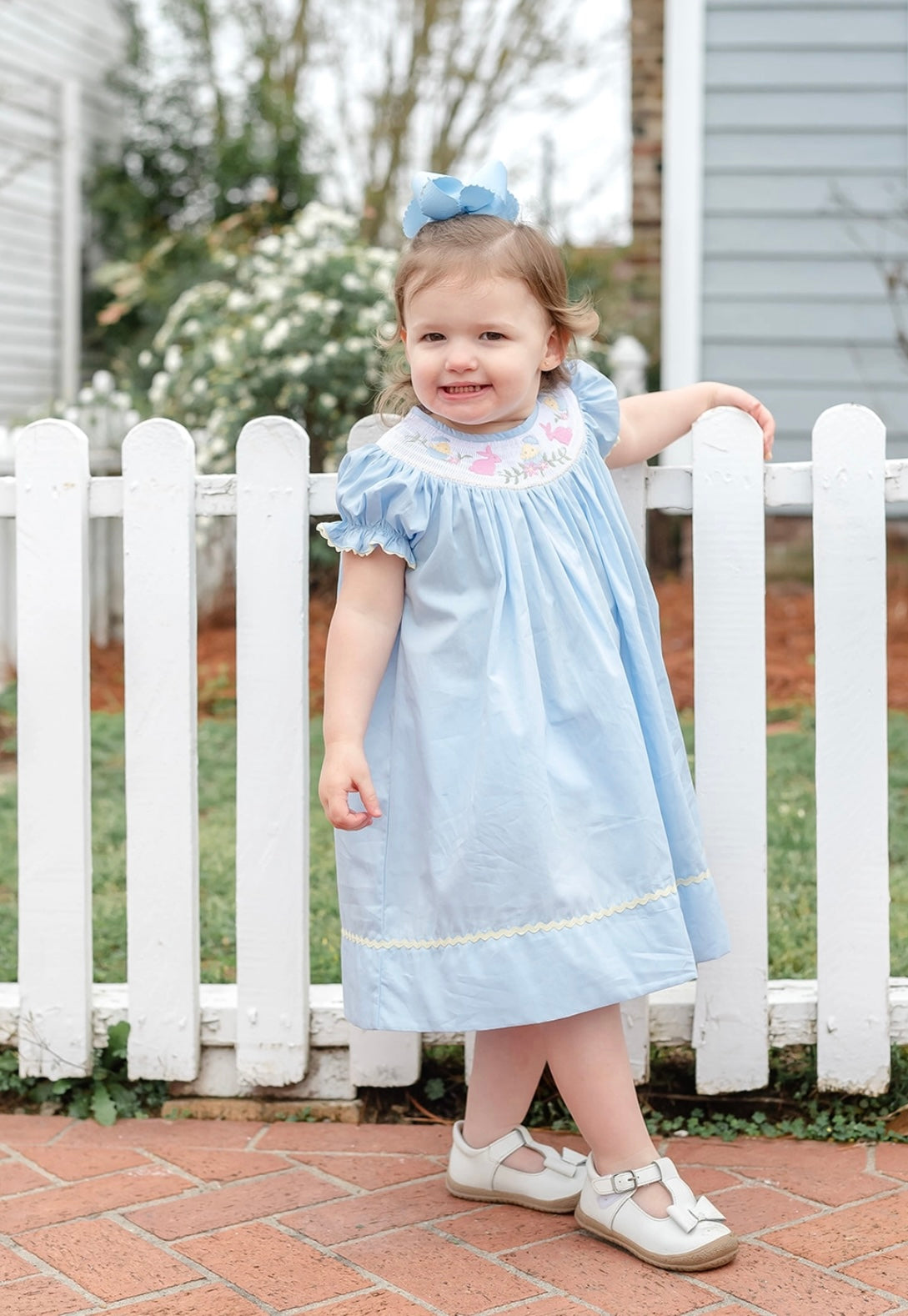 Light Blue Easter Smocked Bishop Dress
