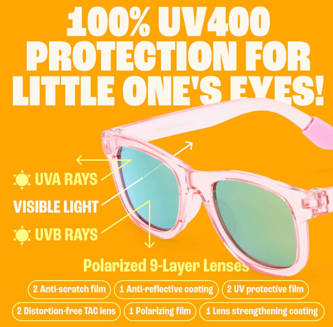 Baby Sunnies- Transparent Pink Polarized Sunglasses w/Strap 0-24 Month