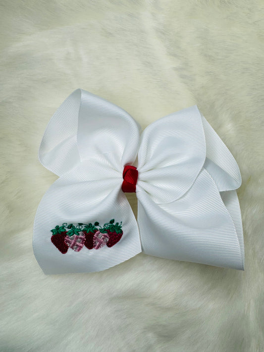 Strawberry Embroidered Hair Bow/French Barrette 6 inch