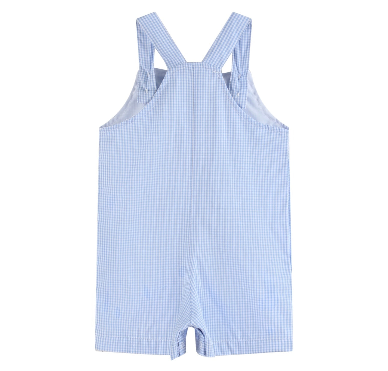 Blue Gingham Whale Overall Shortalls