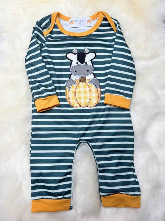 Stripe Cow Pumpkin Romper