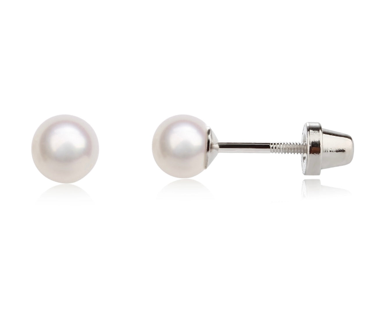 Sterling Silver White Pearl Screw Back Earrings