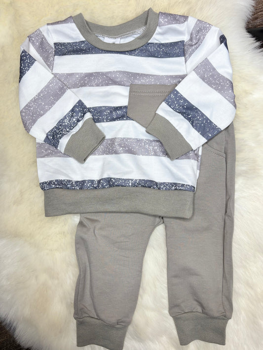 Grey Striped Sweatshirt & Pants Set