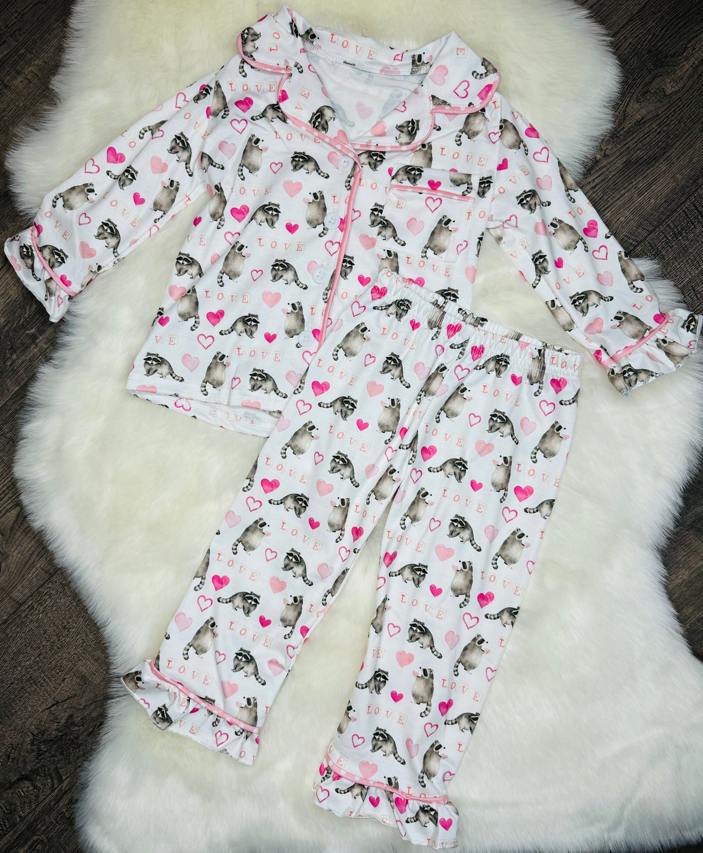 Valentines Heart & Racoon Pj Sets