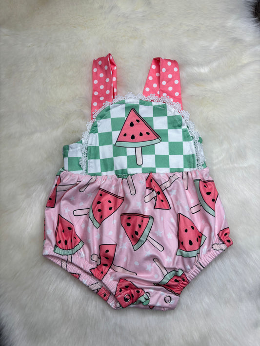 Pink Plaid Watermelon Baby Romper