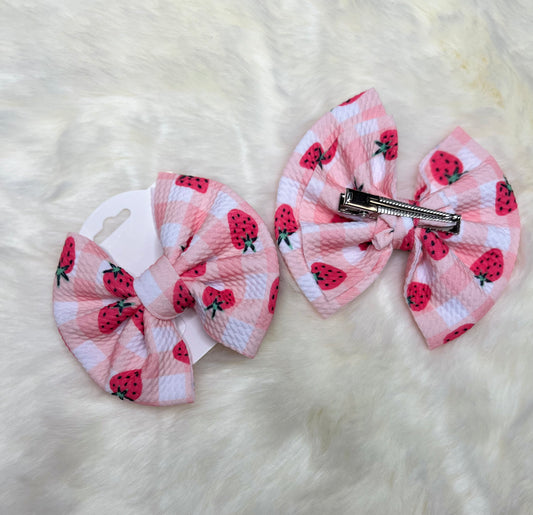 Strawberry Plaid Bow Hair Clips