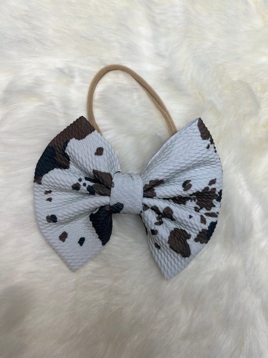 Cow Print Nylon Headband Bow